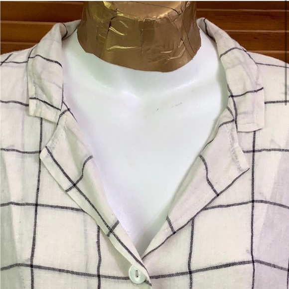 Flax Black &White Windowpane Print Button-Down Top - Picture 2 of 13